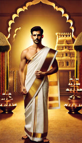 Cotton Single Layer Colored Dhoti 1.8 Meters Length Lungi Sarong With Resham Designer Border Dhoti for Men